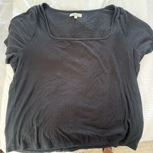 Madewell Black Ribbed Square Neck Tee